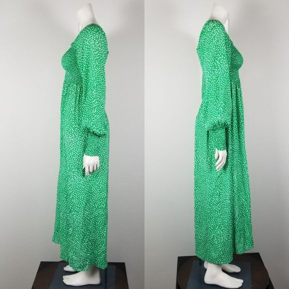 Rixo Marianne Green Micro Floral Smocked Prarie Silk Blend Midi Dress Size XXS - Picture 3 of 14